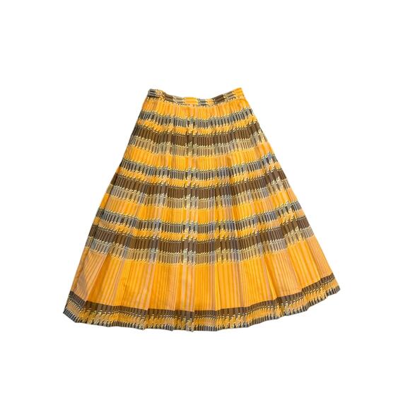 Vintage S Women Yves Martin France Pleated Printed Midi Skirt Striped Retro - Picture 5 of 6